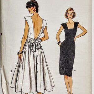 1980s Vintage Vogue Sewing Pattern For An Elegant V Back Slim Or Full Dress XS